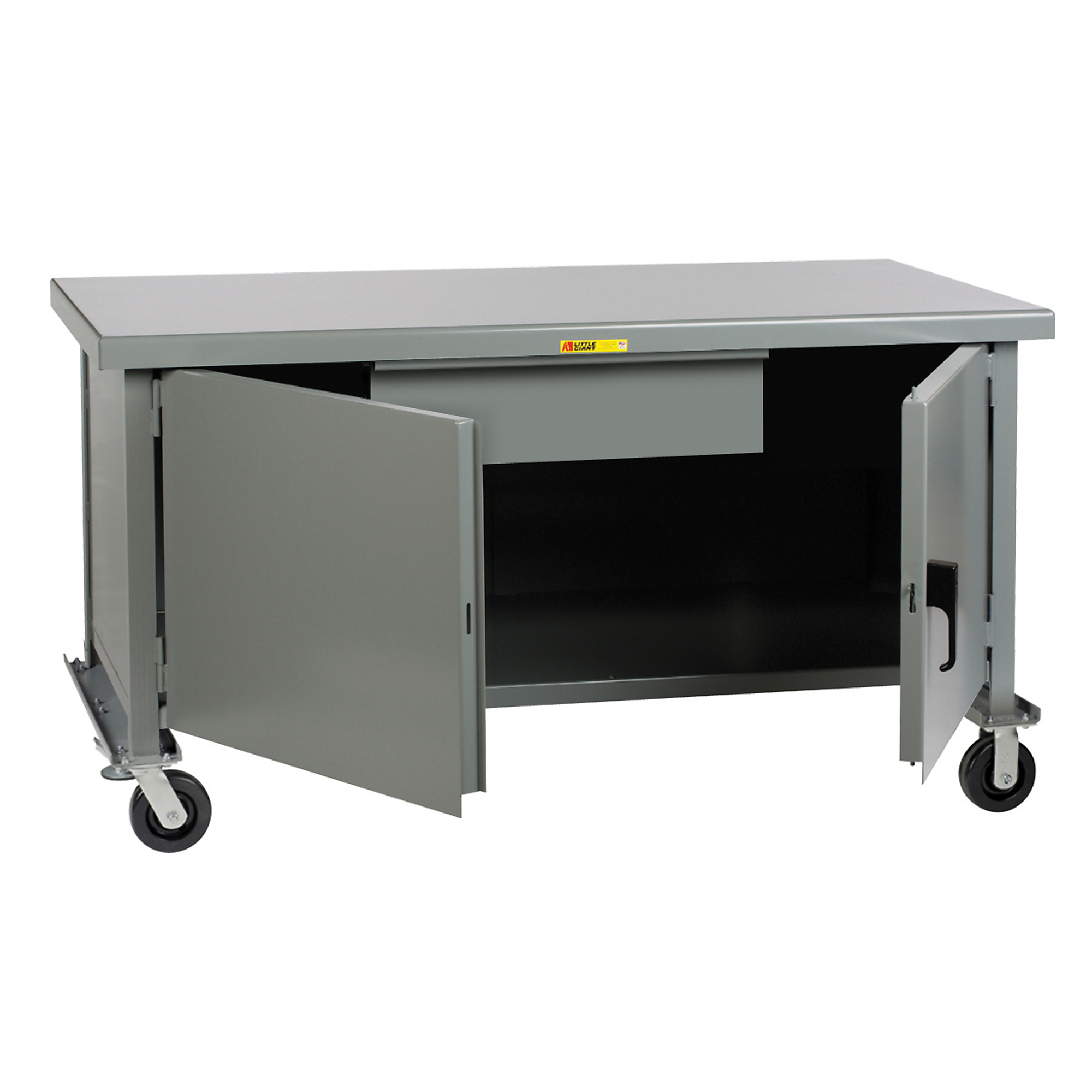 Little Giant Mobile Heavy-Duty Cabinet Workbench - 48in. W x 30in. D x 37.5in. H, 3600-Lb. Capacity, Locking Door, 6in. Polyurethane Wheels, Model# WWC3048-HD6PHFL